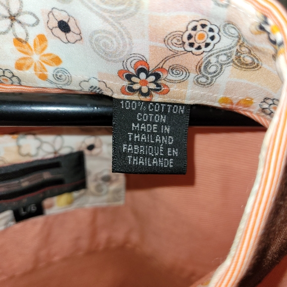 Cotton Reel Orange Long Sleeve Shirt Floral Plackets Paired Square Buttons L - Picture 8 of 12